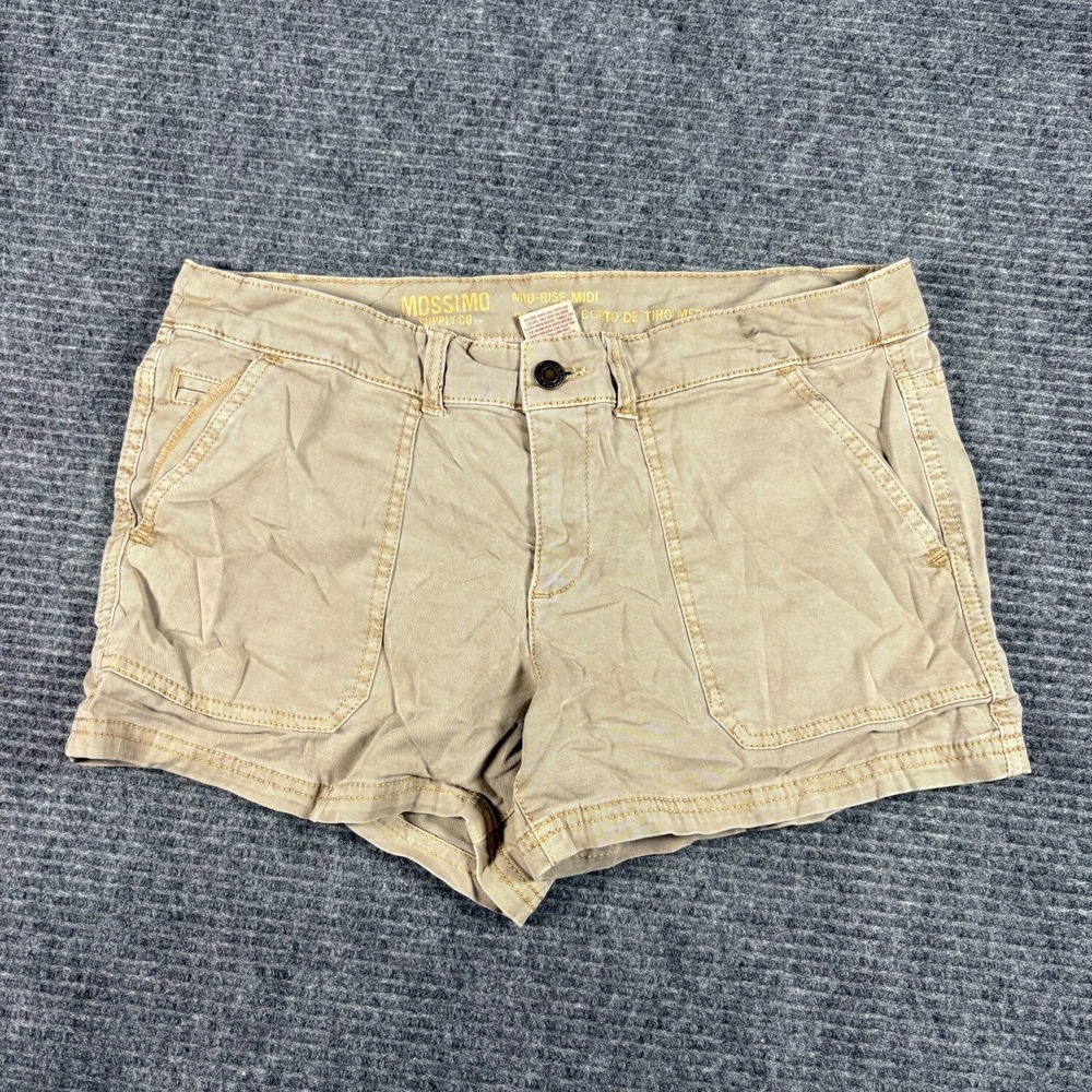 Mossimo Mid-Rise Midi Shorts Womens 8 Khaki Excellent Stretch Utility Twill